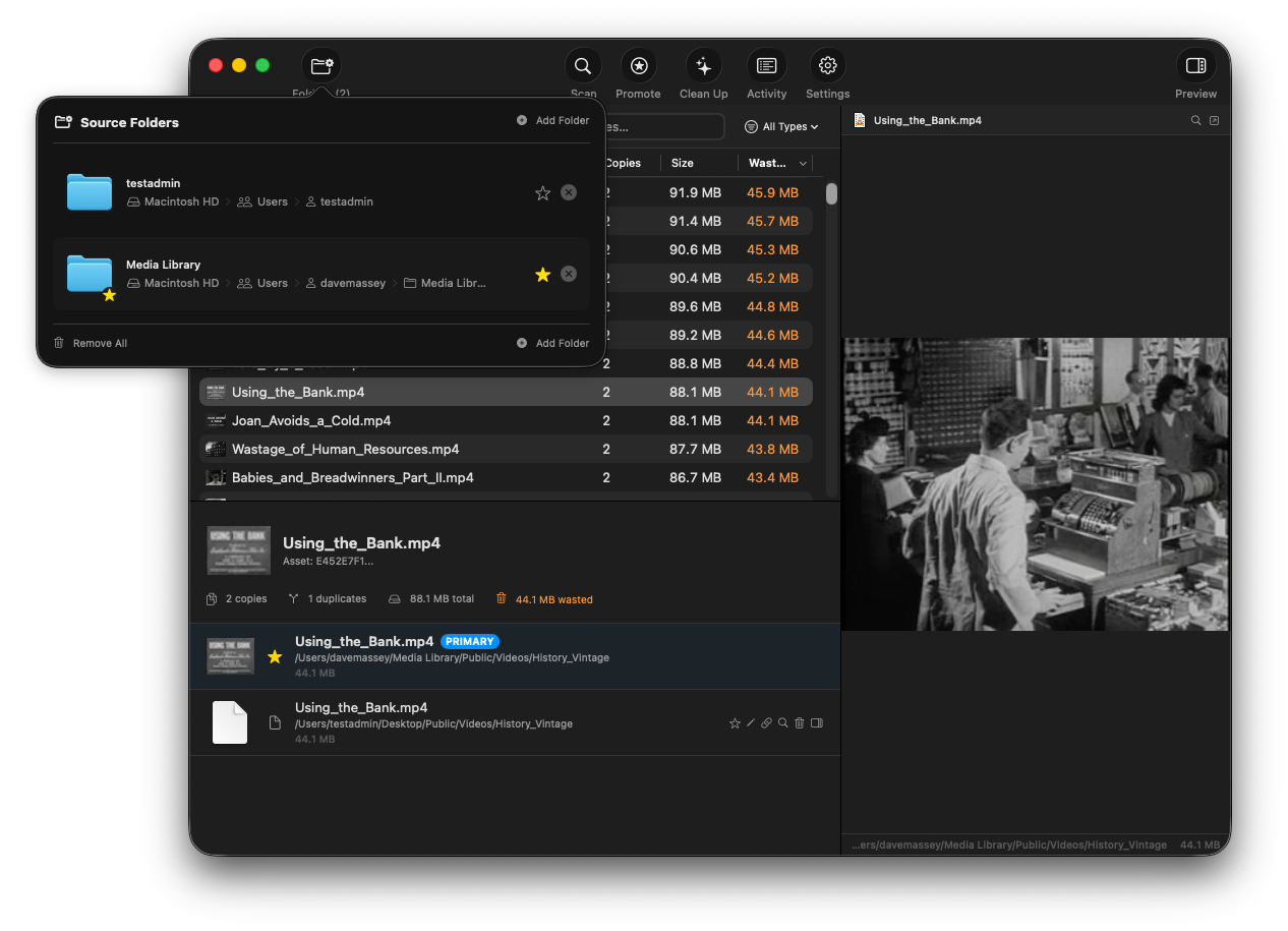 DupeCheck source folder management with primary folder designation