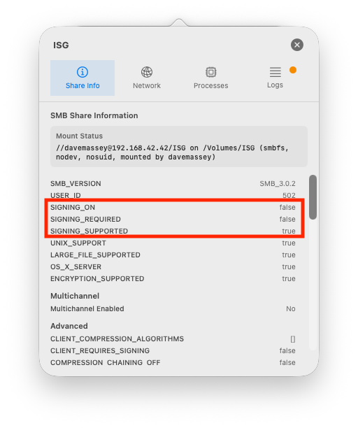 SMB Share Info showing signing not required