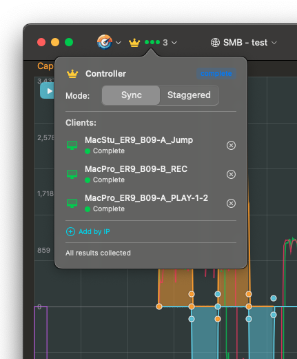 ShareBench controller view showing connected clients with status indicators